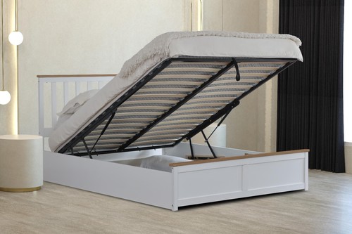 White wooden ottoman bed - bed, 3ft