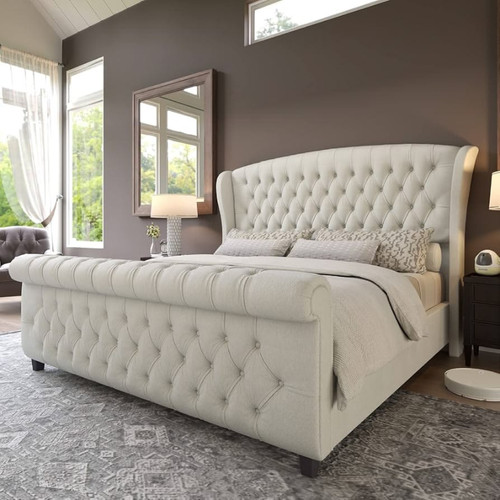 Scroll sleigh bed frame - scroll, plush