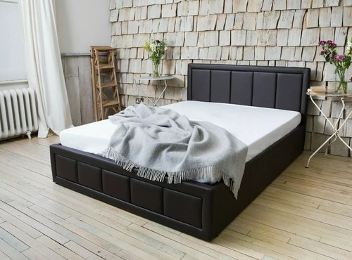 Storage leather bed - leather, ottoman