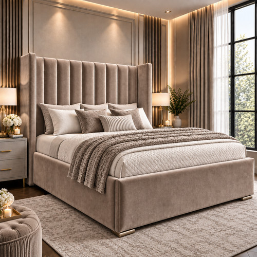 Winged panel plush - velvet, bed