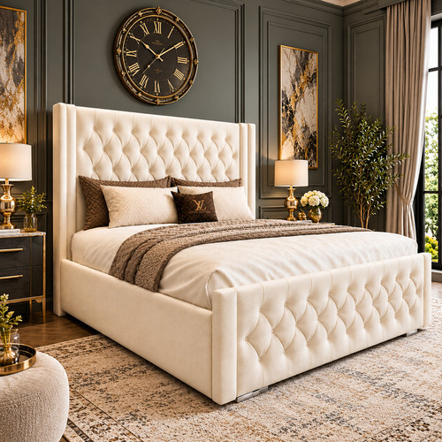 Winged upholstered ottoman - ottoman, gas