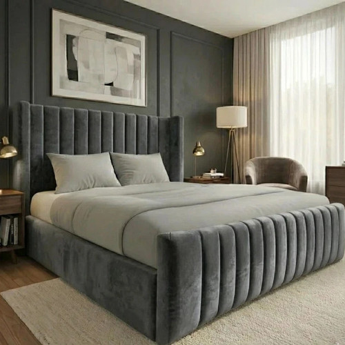 Winged plush velvet ottoman - velvet,