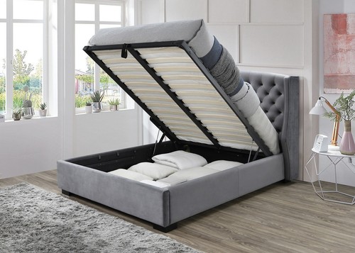 Grey velvet ottoman bed - grey,