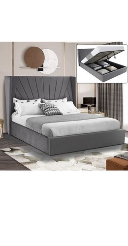 Grey velvet ottoman storage - grey,
