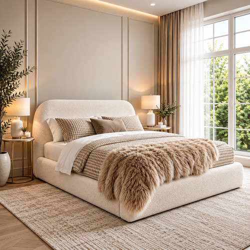Luxury boucle fabric ottoman - fabric,